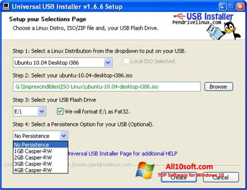 Screenshot Universal USB Installer Windows 10