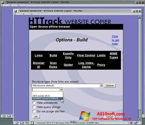 Screenshot HTTrack Website Copier Windows 10